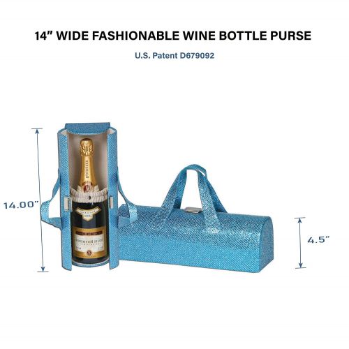  Picnic Plus Carlotta Clutch Wine Bottle Tote 1 Bottle Carrier - Glitter Turquoise