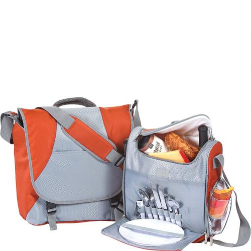  2 Person Messenger Bag Complete Picnic Set includes separate insulated cooler bag, utensils, plates, plus storage for tablet or laptop By Picnic Plus