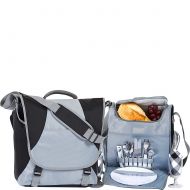 Picnic Plus 2 Person Messenger Bag Complete Picnic Set Includes Separate Insulated Cooler Bag, Utensils, Plates, Plus Storage for Tablet or Laptop