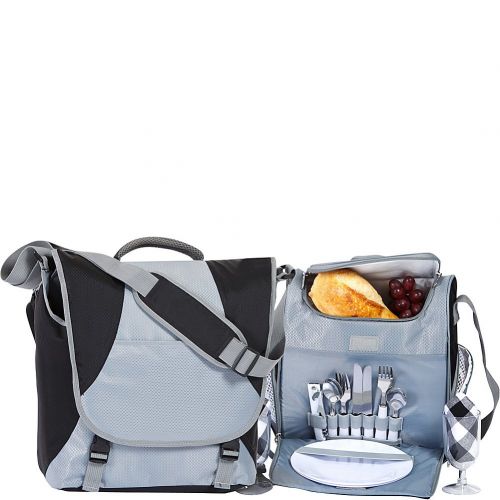  Picnic Plus 2 Person Messenger Bag Complete Picnic Set Includes Separate Insulated Cooler Bag, Utensils, Plates, Plus Storage for Tablet or Laptop