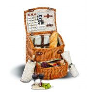 Picnic Plus Exeter Deluxe 4 Person Picnic Basket On Wheels With Large Insulated Cooler, Top Of The Line Components