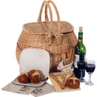 Picnic Plus Eco-Friendly All-Natural Willow Picnic Basket for 2 Includes Bamboo Fiber Plates & Utensils, Cutting Board and More