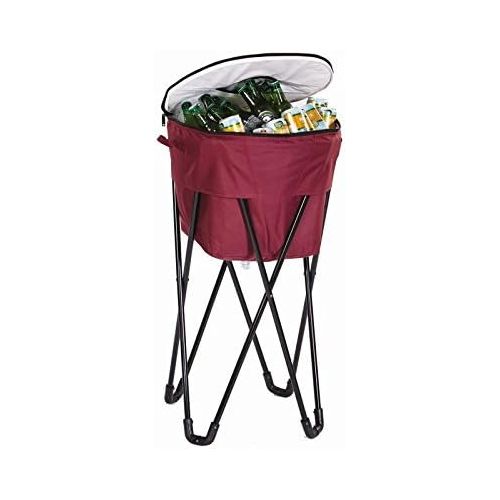  Picnic Plus 72 Can Insulated, Leakproof Tub Cooler with Stand and Travel Bag Maroon-Garnet
