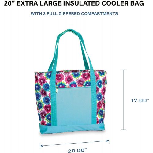  Picnic Plus Extra Large 2 in 1 Insulated Cooler Bag with Thermal Foil Section and Water Resistant Section, Perfect for Beach, Pool, Lake, Boating and Shopping, Lido (Blue Blossom)