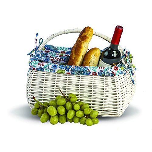  Picnic Plus Napa Basket for Wine Cheese and Picnics, 14 l x 8 1/2 d x 10 1/2 h (Blue Peacock)