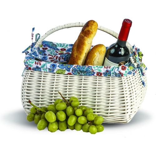  Picnic Plus Napa Basket for Wine Cheese and Picnics, 14 l x 8 1/2 d x 10 1/2 h (Blue Peacock)