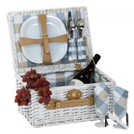 Picnic Plus Boothbay 2 Person Willow Picnic Basket Set With Plates Flatware Wine Glasses Cotton Napkins Corkscrew (14 Pcs Included)