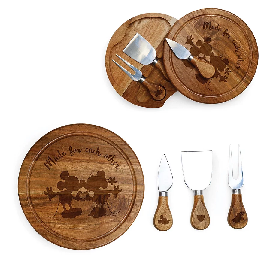  Picnic Time Disney Mickey & Minnie Acacia Brie Cheese Board & Tools