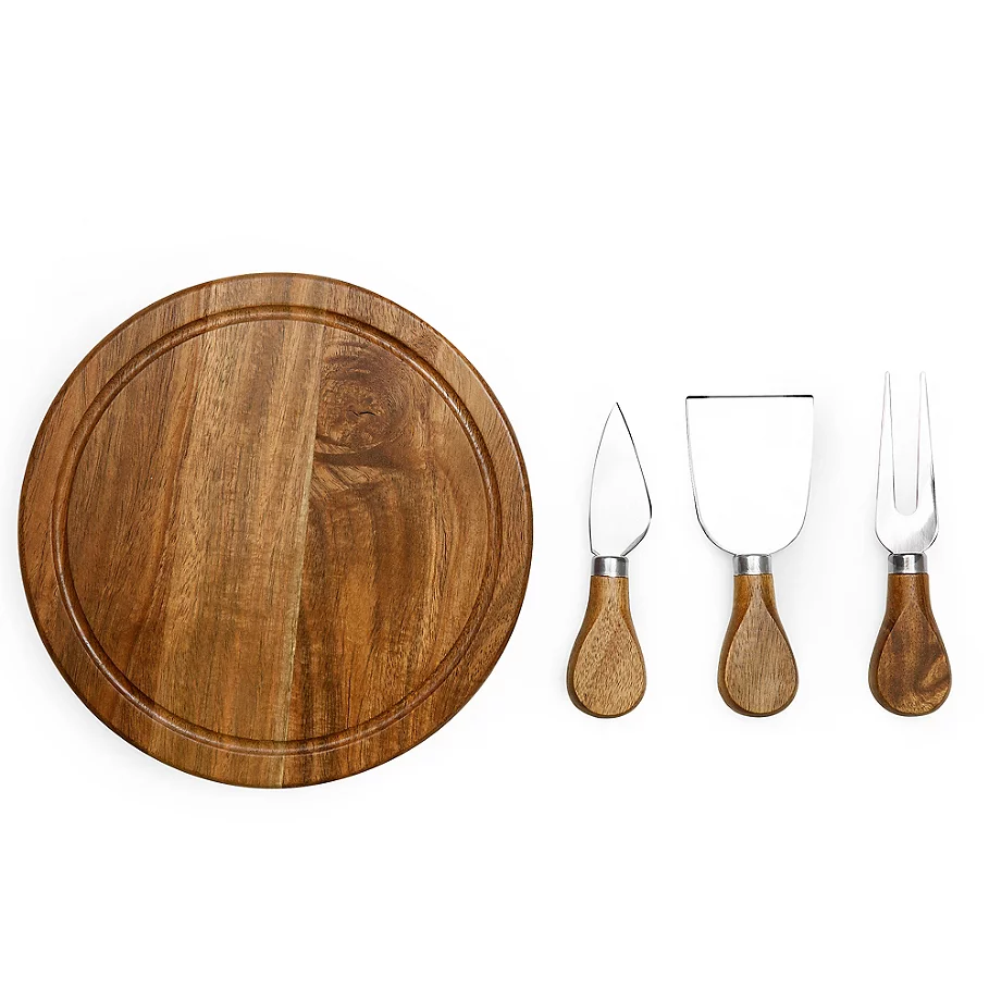  Picnic Time Acacia Brie Cheese Board Set in Brown