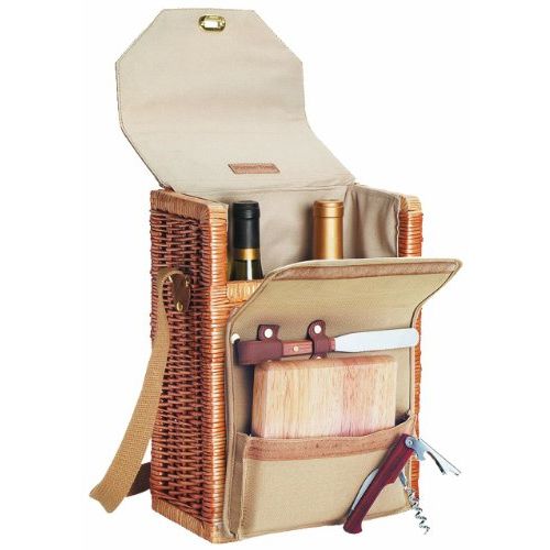  Picnic Time Corsica Insulated Wine Basket with Wine and Cheese Accessories