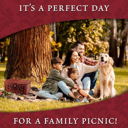  Picnic Traditions Wicker Picnic Basket Set | 2 Person Deluxe Vintage Style Woven Willow Picnic Hamper | Built-in Cooler | Ceramic Plates, Stainless Steel Silverware, Wine Glasses, S/P Shakers, Bottl