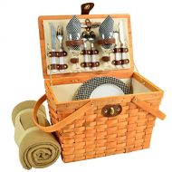 Picnic at Ascot Frisco Traditional American Style Picnic Basket With Blanket, Black Gingham