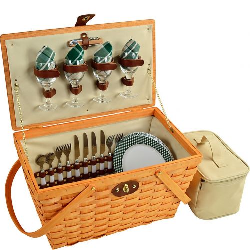  Picnic at Ascot Settler Traditional American Style Picnic Basket with Service for 4 - Green Plaid