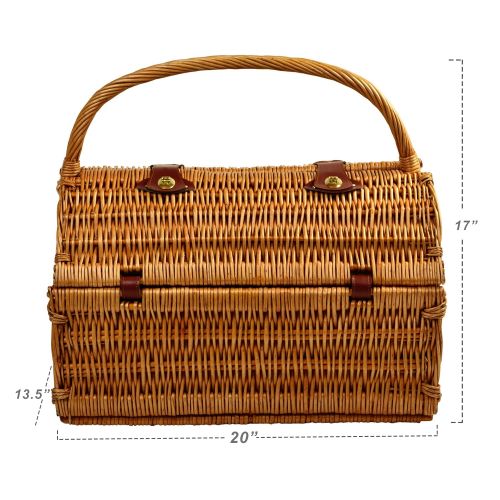  Picnic at Ascot Yorkshire Willow Picnic Basket with Service for 4 with Blanket- Designed, Assembled & Quality Approved in the USA