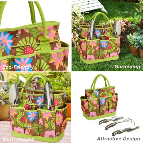  Picnic at Ascot Gardening Tote with 3 Stainless Steel Tools- Designed & Assembled in the USA