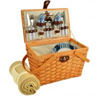 Picnic at Ascot Frisco Traditional American Style Picnic Basket With Blanket, Aegean