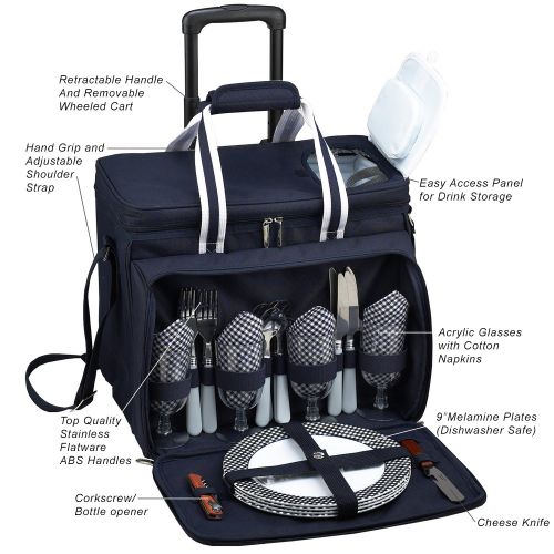  Picnic at Ascot Original Insulated Picnic Cooler with Service for 4 on Wheels-Designed & Assembled in the USA