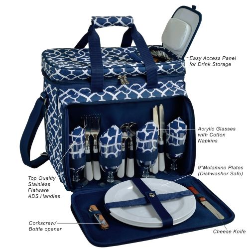  Picnic at Ascot Original Insulated Picnic Cooler with Service for 4 on Wheels-Designed & Assembled in the USA