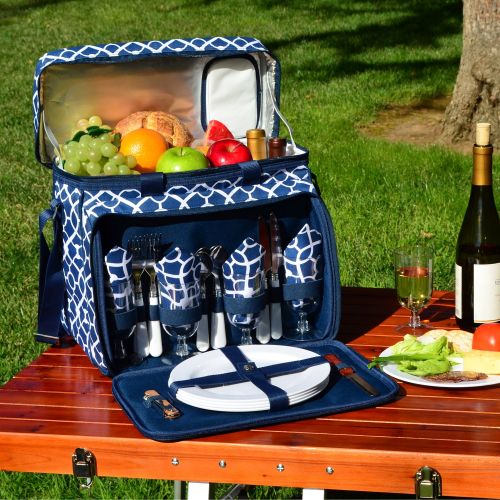  Picnic at Ascot Original Insulated Picnic Cooler with Service for 4 on Wheels-Designed & Assembled in the USA