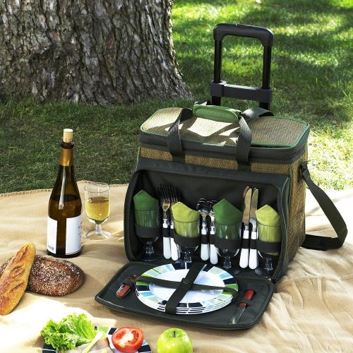  Picnic at Ascot Original Insulated Picnic Cooler with Service for 4 on Wheels-Designed & Assembled in the USA