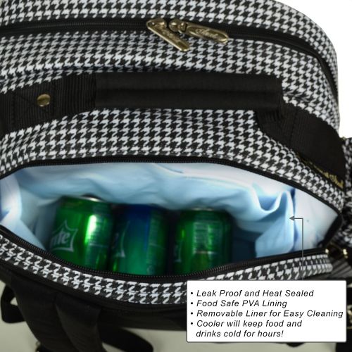  Picnic at Ascot Original Equipped Backpack for 4 with Blanket - Extra Bonus Cooler - Designed & Assembled in California - Houndstooth