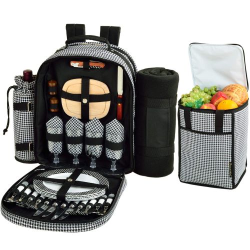  Picnic at Ascot Original Equipped Backpack for 4 with Blanket - Extra Bonus Cooler - Designed & Assembled in California - Houndstooth