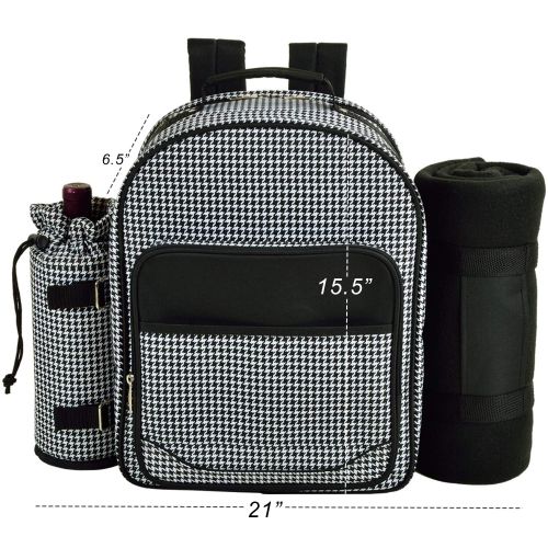  Picnic at Ascot Original Equipped Backpack for 4 with Blanket - Extra Bonus Cooler - Designed & Assembled in California - Houndstooth