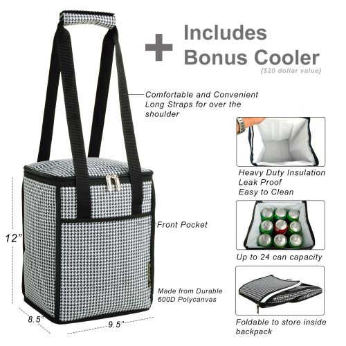  Picnic at Ascot Original Equipped Backpack for 4 with Blanket - Extra Bonus Cooler - Designed & Assembled in California - Houndstooth