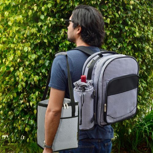  Picnic at Ascot Original Equipped Backpack for 4 with Blanket - Extra Bonus Cooler - Designed & Assembled in California - Houndstooth