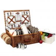 Picnic at Ascot Dorset English-Style Willow Picnic Basket with Service for 4, Coffee Set and Blanket- Designed, Assembled & Quality Approved in the USA