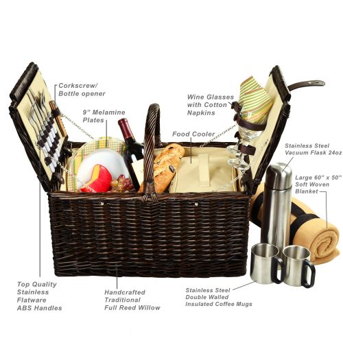  Picnic at Ascot Surrey Willow Picnic Basket with Service for 2 with Blanket and Coffee Set - Hamptons