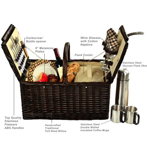  Picnic at Ascot Surrey Willow Picnic Basket with Service for 2 with Coffee Set - Santa Cruz