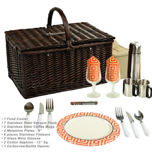  Picnic at Ascot Surrey Willow Picnic Basket with Service for 2 with Coffee Set - Santa Cruz