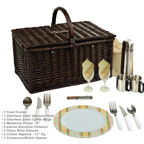  Picnic at Ascot Surrey Willow Picnic Basket with Service for 2 with Coffee Set - Santa Cruz