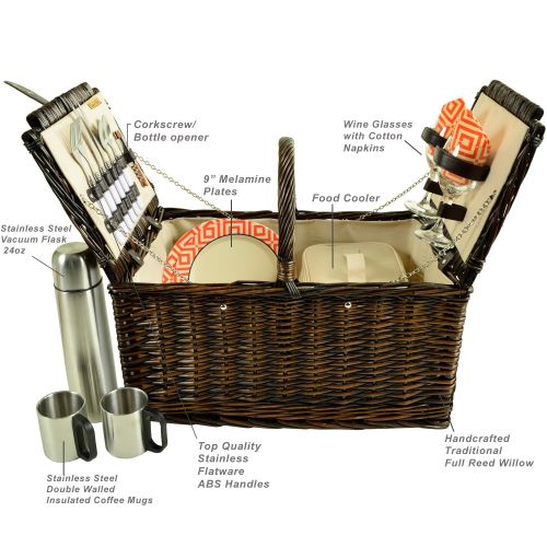  Picnic at Ascot Surrey Willow Picnic Basket with Service for 2 with Coffee Set - Santa Cruz