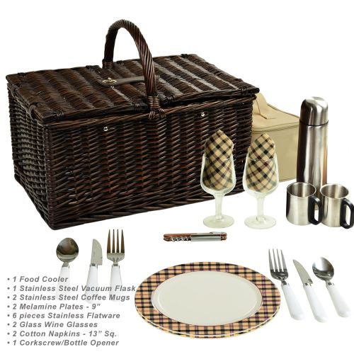  Picnic at Ascot Surrey Willow Picnic Basket with Service for 2 with Coffee Set - Santa Cruz