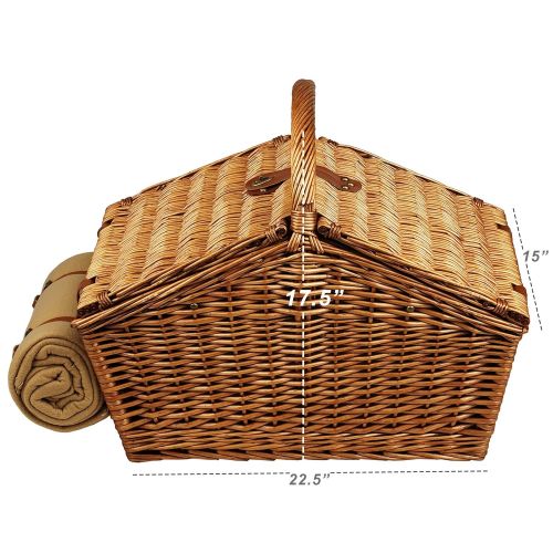  Picnic at Ascot Huntsman English-Style Willow Picnic Basket with Service for 4, Coffee Set and Blanket- Designed, Assembled & Quality Approved in the USA