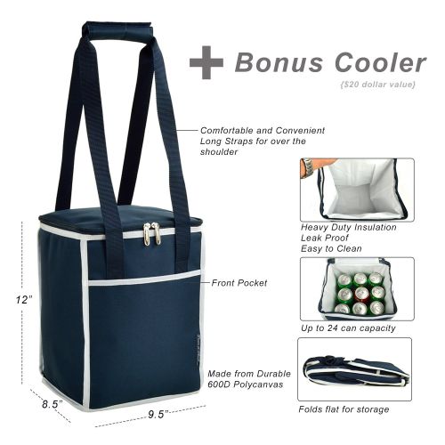  Picnic at Ascot Original Wine and Cheese Tote for 2 with Matching Cooler - Designed & Assembled in California - Navy