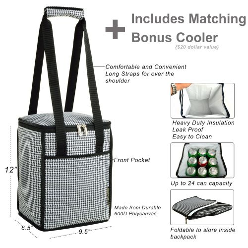  Picnic at Ascot Original Wine and Cheese Tote for 2 with Matching Cooler - Designed & Assembled in California - Navy