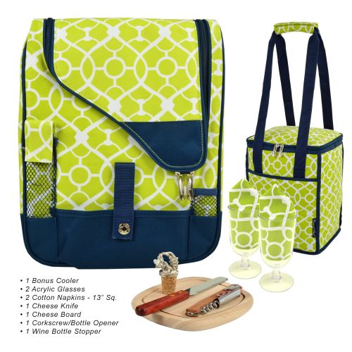  Picnic at Ascot Original Wine and Cheese Tote for 2 with Matching Cooler - Designed & Assembled in California - Navy