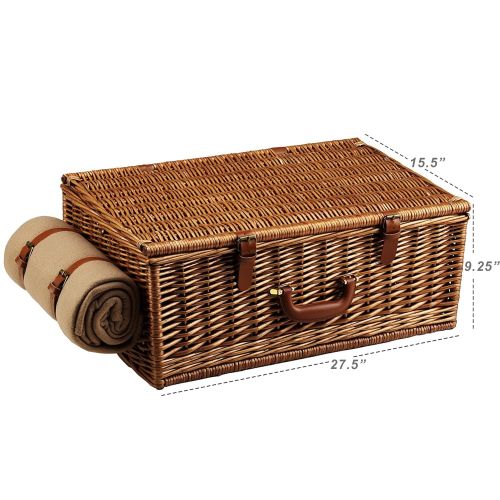  Picnic at Ascot Dorset English-Style Willow Picnic Basket with Service for 4, Coffee Set and Blanket - Santa Cruz