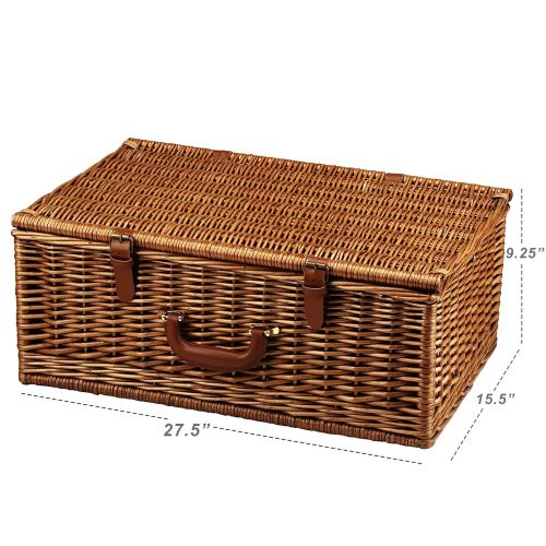  Picnic at Ascot Dorset English-Style Willow Picnic Basket with Service for 4, Coffee Set and Blanket- Designed, Assembled & Quality Approved in the USA