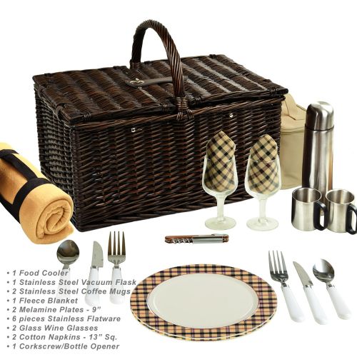  Picnic at Ascot Surrey Willow Picnic Basket with Service for 2 with Blanket and Coffee Set- Designed, Assembled & Quality Approved in the USA