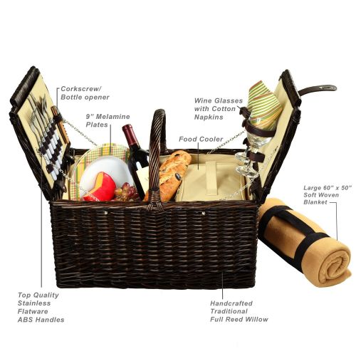  Picnic at Ascot Surrey Willow Picnic Basket with Service for 2 with Blanket - Hamptons