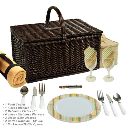  Picnic at Ascot Surrey Willow Picnic Basket with Service for 2 with Blanket - Hamptons