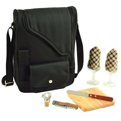  Picnic at Ascot - Wine Carrier Deluxe with Glass Wine Glasses and Accessories for Two, Black/Plaid