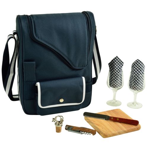  Picnic at Ascot - Wine Carrier Deluxe with Glass Wine Glasses and Accessories for Two, Black/Plaid