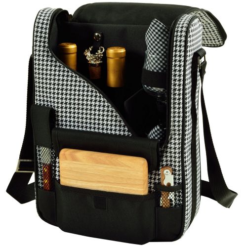  Picnic at Ascot - Wine Carrier Deluxe with Glass Wine Glasses and Accessories for Two, Black/Plaid