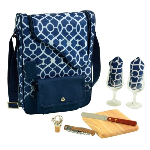  Picnic at Ascot - Wine Carrier Deluxe with Glass Wine Glasses and Accessories for Two, Black/Plaid