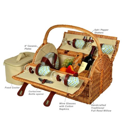  Picnic at Ascot Yorkshire Willow Picnic Basket with Service for 4 - London Plaid